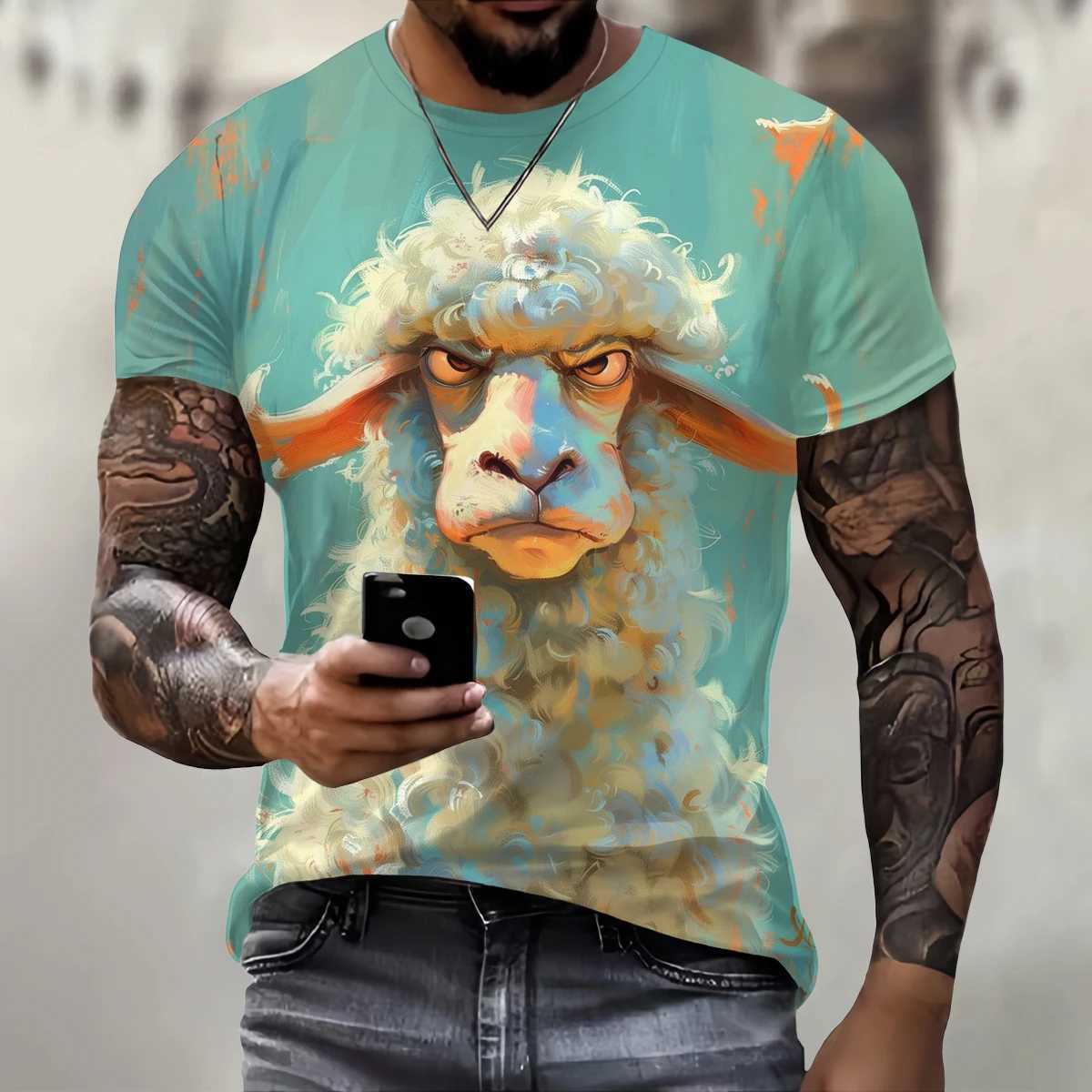Trend Hip Hop Clothing Funny 3D Sheep Print T Shirt For Men Street Casual O-neck Short Sleeve T-Shirt Fashion Loose Summer Tops W250224