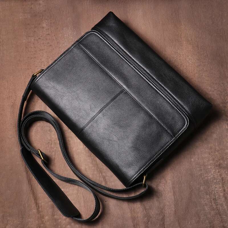 LUOKIR Vintage Genuine Leather Men's Crossbody Cowhide Shoulder Briefcase Classic Flap Messenger Bag For 12.9 Inch Ipad