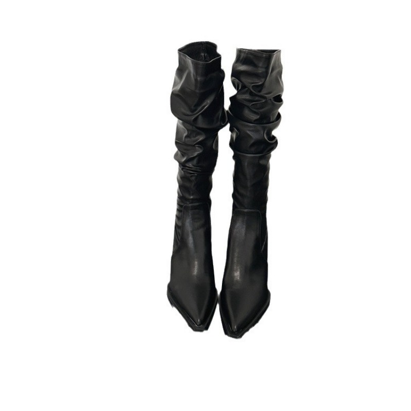 Womens Pointed High Heel Boots - European & American Style Thin Elastic Piled