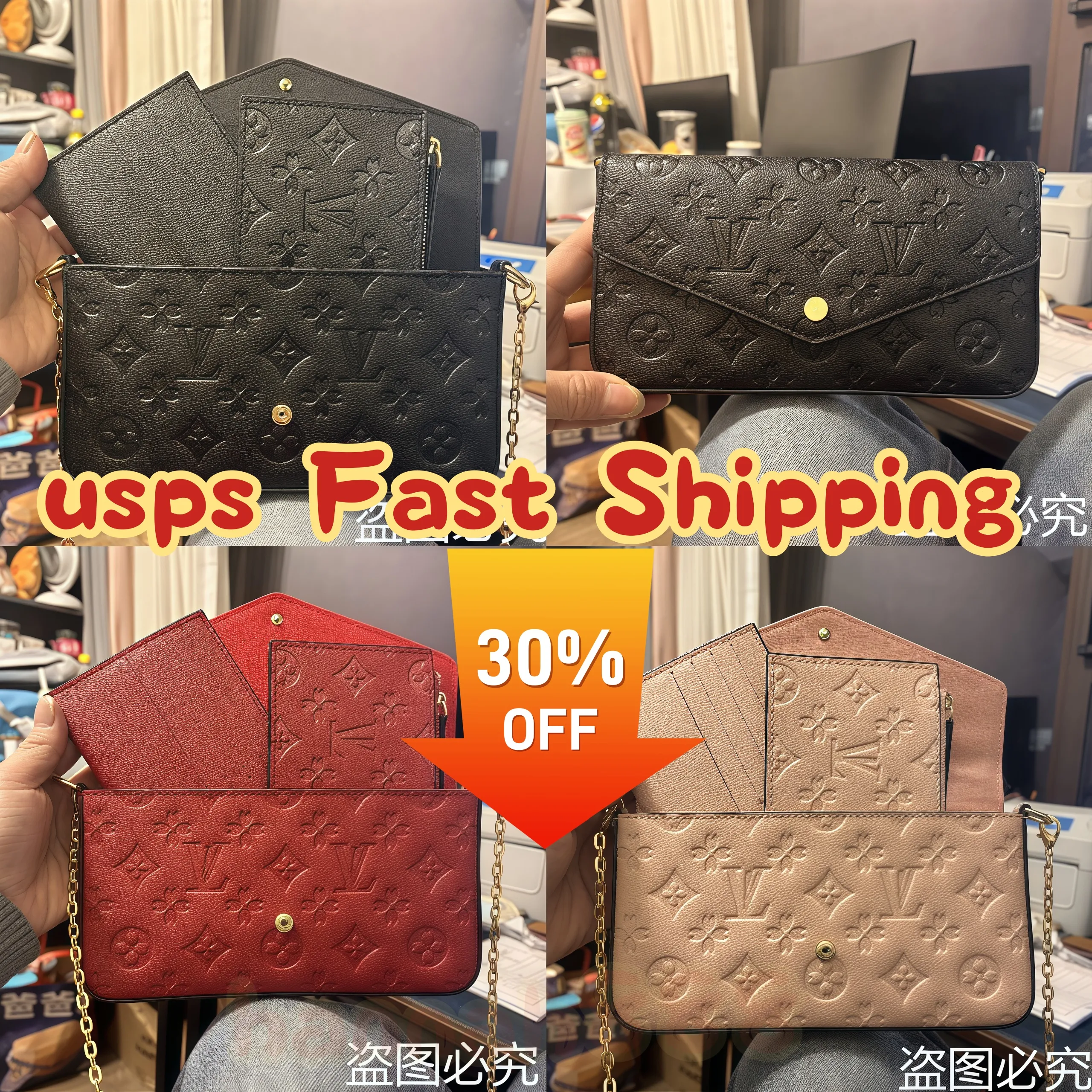 With Box Luxurys Designer Tote Bags Women Crossbody Genuine Leather Purse Fashion Flower Lady 3 Multi FELICIE POCHETTE Chain Shoulder Bag ladies Handbag Wallet