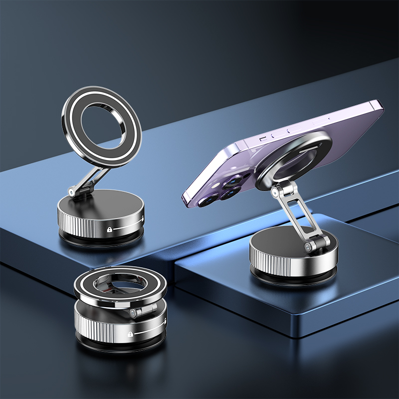 Car vacuum magnetic phone holder, 360 ° adjustable suction cup, foldable portable magnetic suitable for all smartphones and all car models and gym/bat