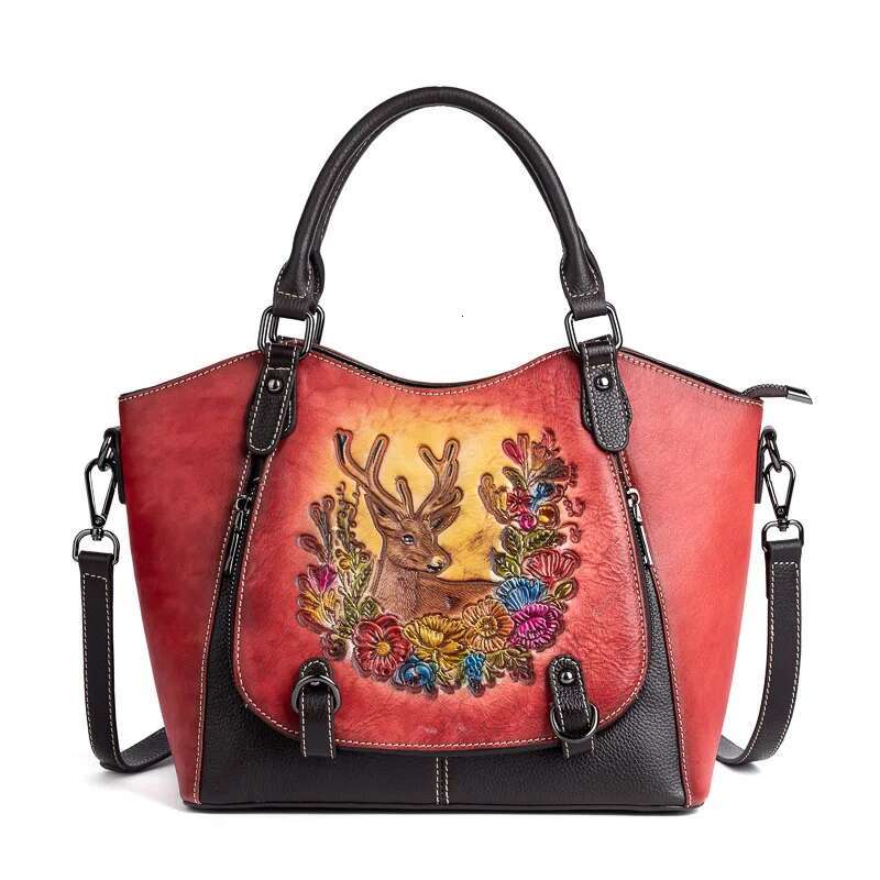 Johnature Genuine Leather 2025 New Handbags Women Designer Vintage Emed First Layer Cowhide Female Shoulder Bags