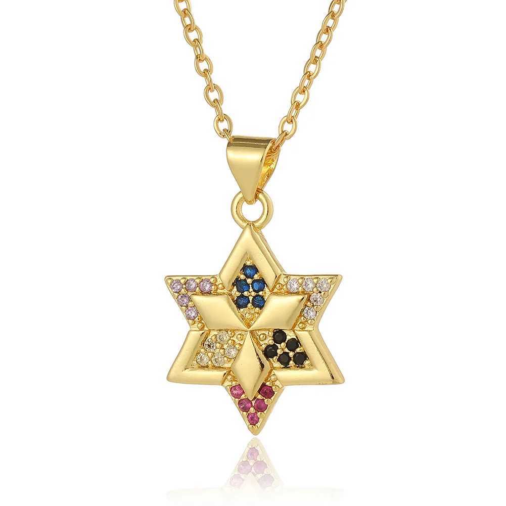 Cubic Zirconia Crystal Je Star Of Davids Pendant Chain Necklace Wen Gold-plated Brass CZ Stones ns Seal Jewelry Her X250224