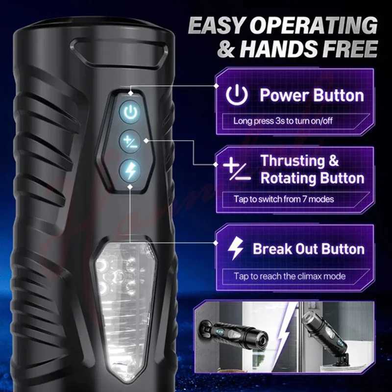 Hannibal Automatic Male Masturbator 7 Thrusting Rotating Modes Masturbator Cup Electric Pocket Pussy For Penis Sex Toy For MenW250224