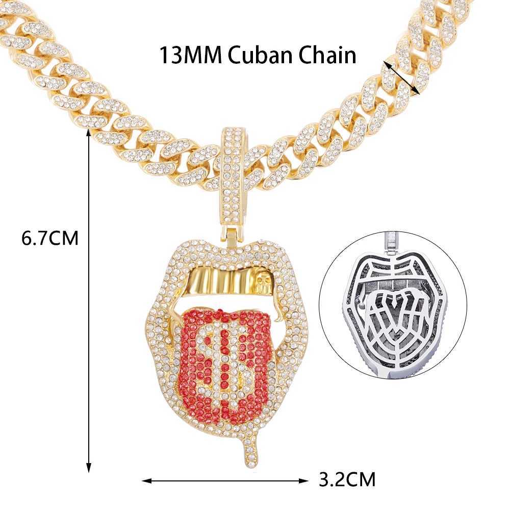 Fl Diamond Dollar Mouth Pendant Punk Rock Style 4mm Wide Rope Chain Gorgeous Decorative Jewelry for Men and Women X250224