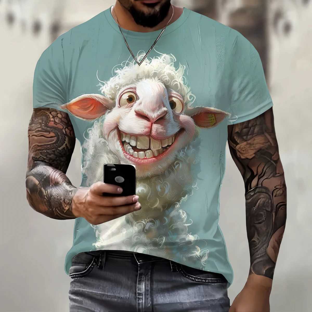 Trend Hip Hop Clothing Funny 3D Sheep Print T Shirt For Men Street Casual O-neck Short Sleeve T-Shirt Fashion Loose Summer Tops W250224