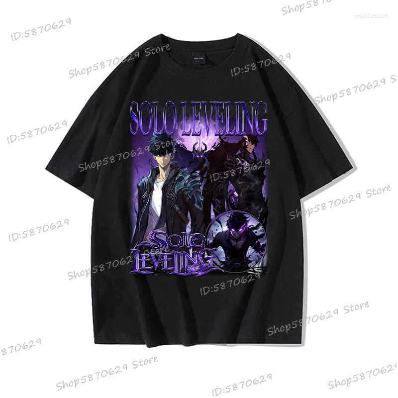 Men's T Shirts Retro Anime T-shirts Men Women Solo Leveling Crew Neck Casual Shirt Summer Short Sleeve Cotton Fashion Sung Jin Woo Tees