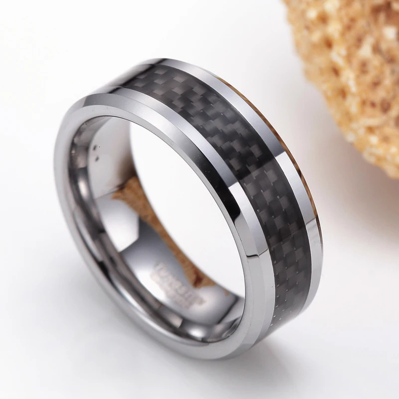 Tigrade 6/8mm Black Carbon Fiber Mens Ring Tungsten Carbide Engagement Ring Wedding Band Men Women n anel mascul 250218
