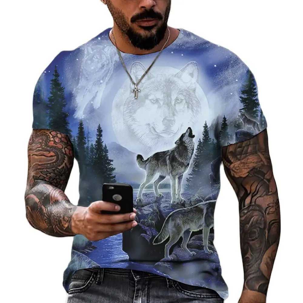 2024 Wolf T Shirt For Mens Animal Print Short Sleeve Top 3D Casual Street Mans T-shirt Oversized Tee Shirt Men Vintage Clothing W250224