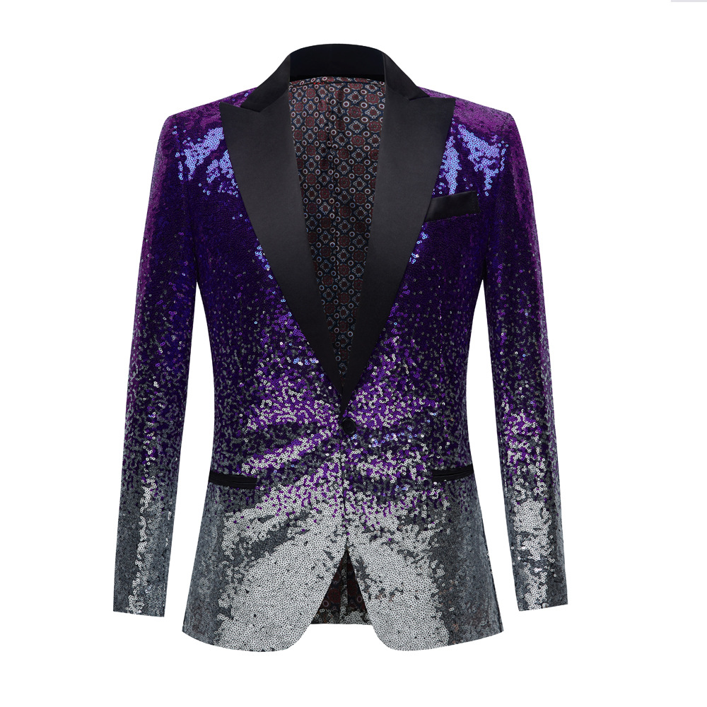 K897 Men's Sequin Green Collar Suit for Stage Performances & Hosting Events