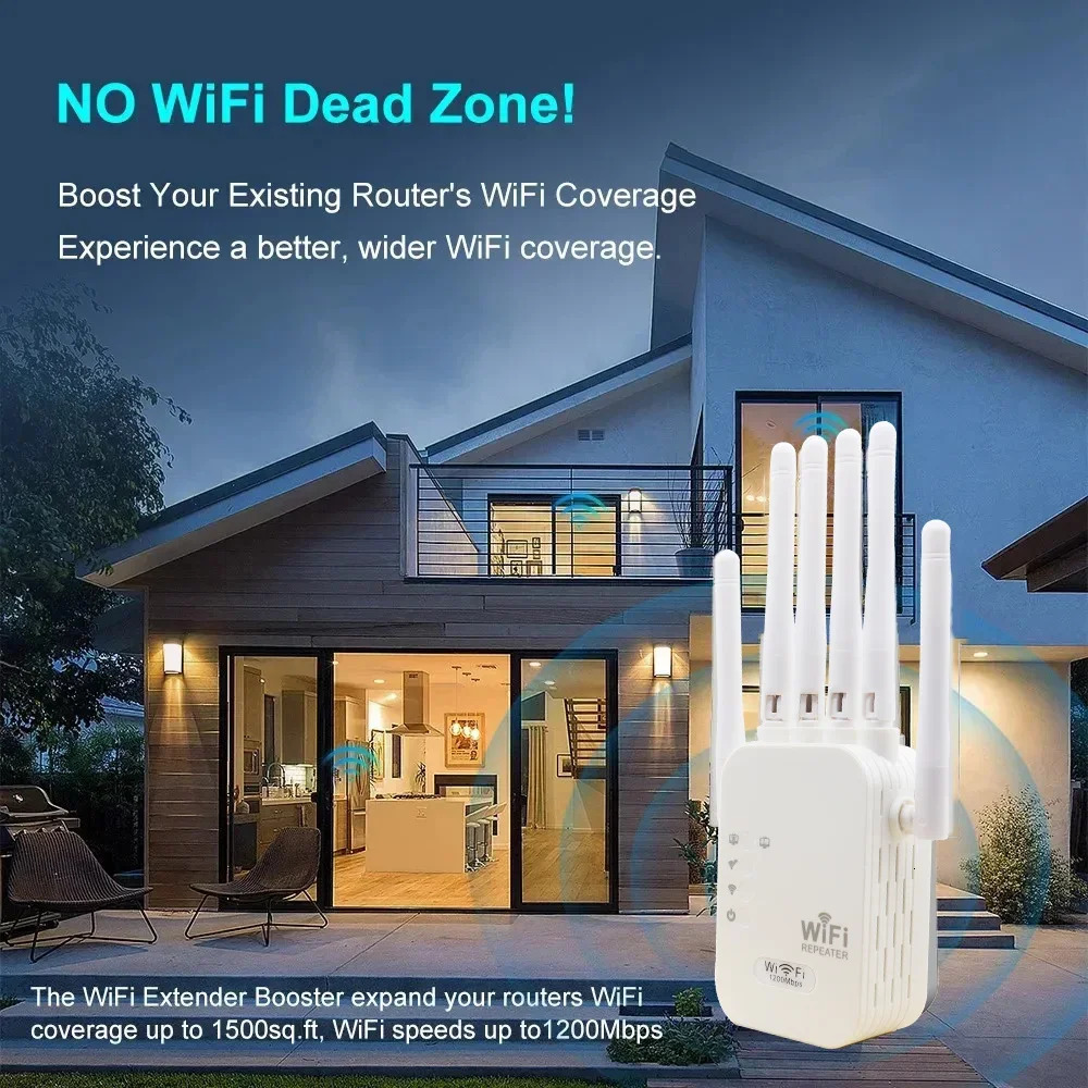 1200Ms Wireless WiFi Repeater 24G 5G Dual Band Router Signal Extender Long Range Amplifier WIFI Booster 250213
