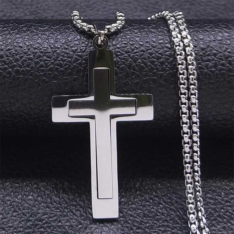 HNSP Stainless Steel Cross Pendant Chain Necklace For Men Christ Jesus Jewelry Catholic Crucifixes Rosaries Accessories X250224