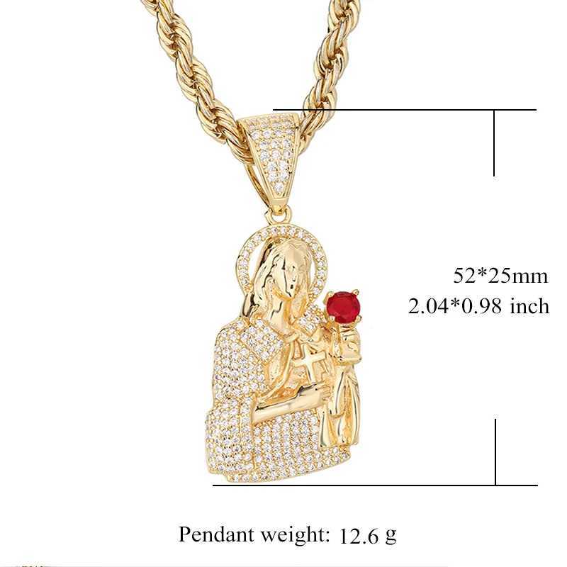 Minimalist Hip Hop 14k Gold Plated Jesus Religious Zircon Copper Pendant Necklace X250224