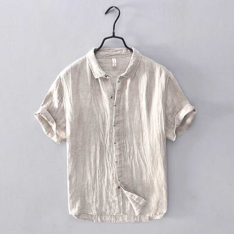 00% Linen new arrival short-sleeved casual shirt men fashion brand shirts for men comfortable shirt men solid overhemd shirt W250224