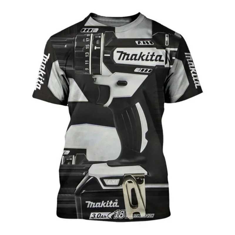 Impact Drill Chainsaw Machine Mechanical 3D Printing Mens Short Sleeved Comfortable And Breathable T-Shirt Daily Street Trend W250224
