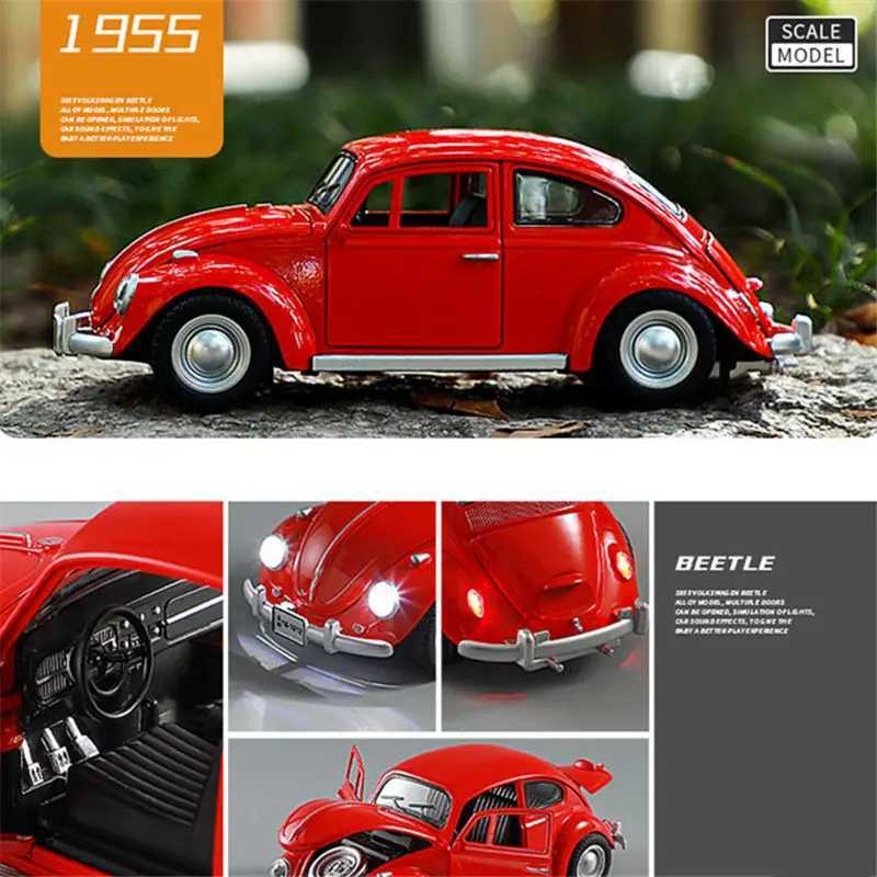 1 18 Beetle Alloy Car Model Diecasts Metal Classic Vehicles Car Model High Simulation Sound Light Collection Childrens Toys Gift Z250224