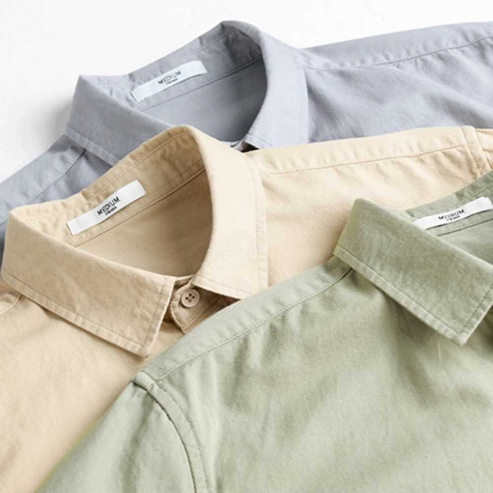 Spring Autumn Simple mens long sleeve shirts Solid Loose Casual shirt for young men vintage workwear shirts mens clothing tops W250224