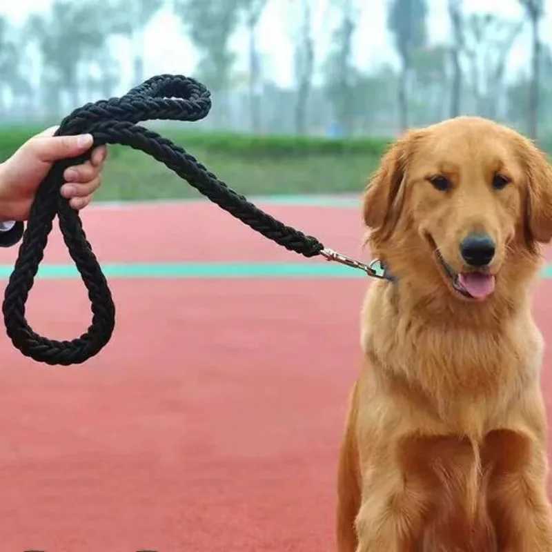 Large Dog Leash Nylon Braided Traction Rope Pet Walking Thick Hand Rope For Bulldog Rottweiler Hound Dogs Accessories Y250704