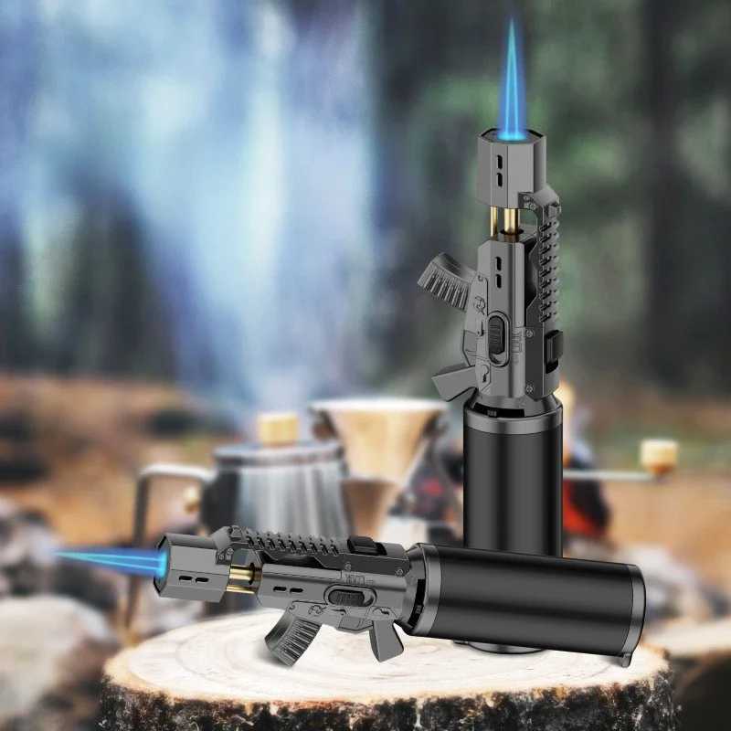 New Style Direct-Flush Blue Flame Torch Lighter Windproof Gun Lighter Butane Inflatable Lighters Home Tool Adventure LightersT250224