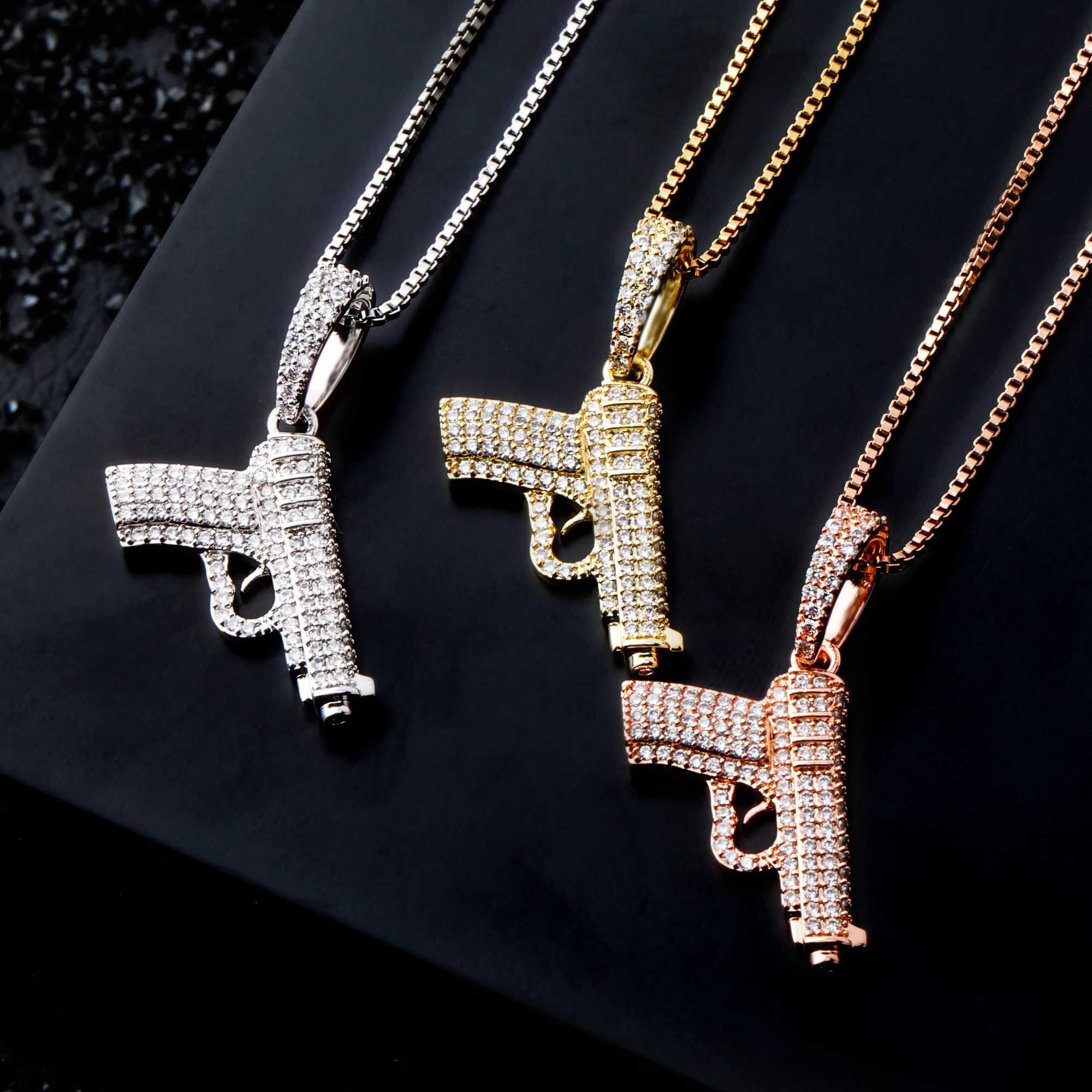 TOPGRILLZ Hip Hop Ring Pendant 925 Pure Silver Flash Pistol Pendant D Zircon Necklace Fashion Charm X250224