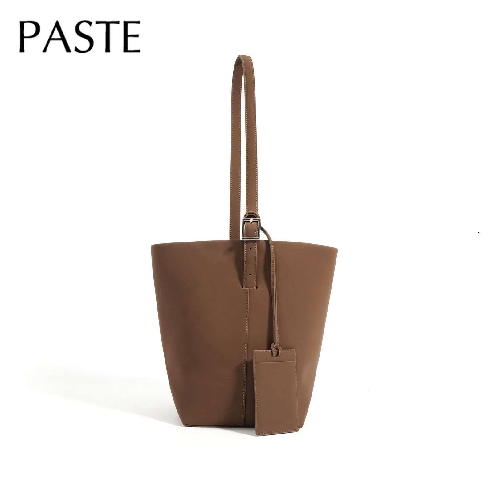 Minimalist Matte Solid Color Bucket Tote Simple Split Cow Leather Women Handbag With Cardholder Commuter Ladies Shoulder Bag