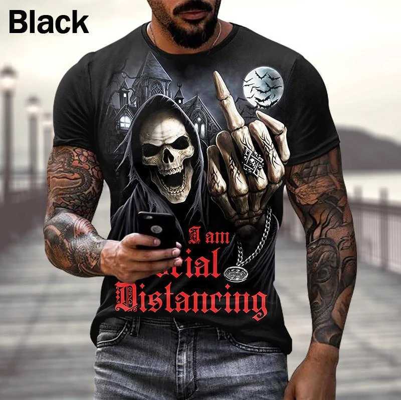 Mens Hip Hop Skull Print T-shirt 3d Fashion Womens Short-sleeved T-shirt W250224