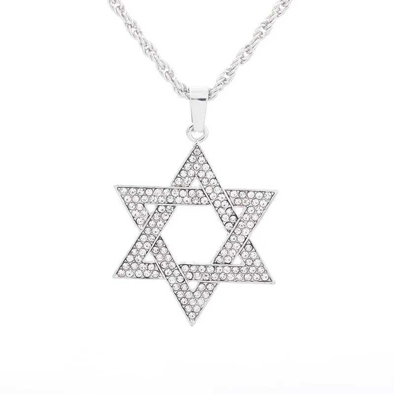 Star of David Hexagonal Zircon Necklace Hip Hop Style Jewelry Gift Accessories for Men and Women X250224