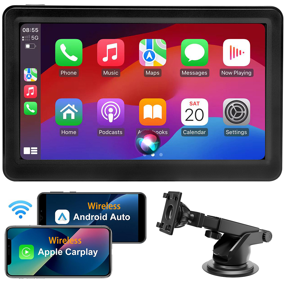 7 inch HD Car Stereo Wireless Carplay Screen for Car, Wireless Android Auto Screen, Car Audio Receivers with Voice Control, Mirror Link, Bluetooth, FM
