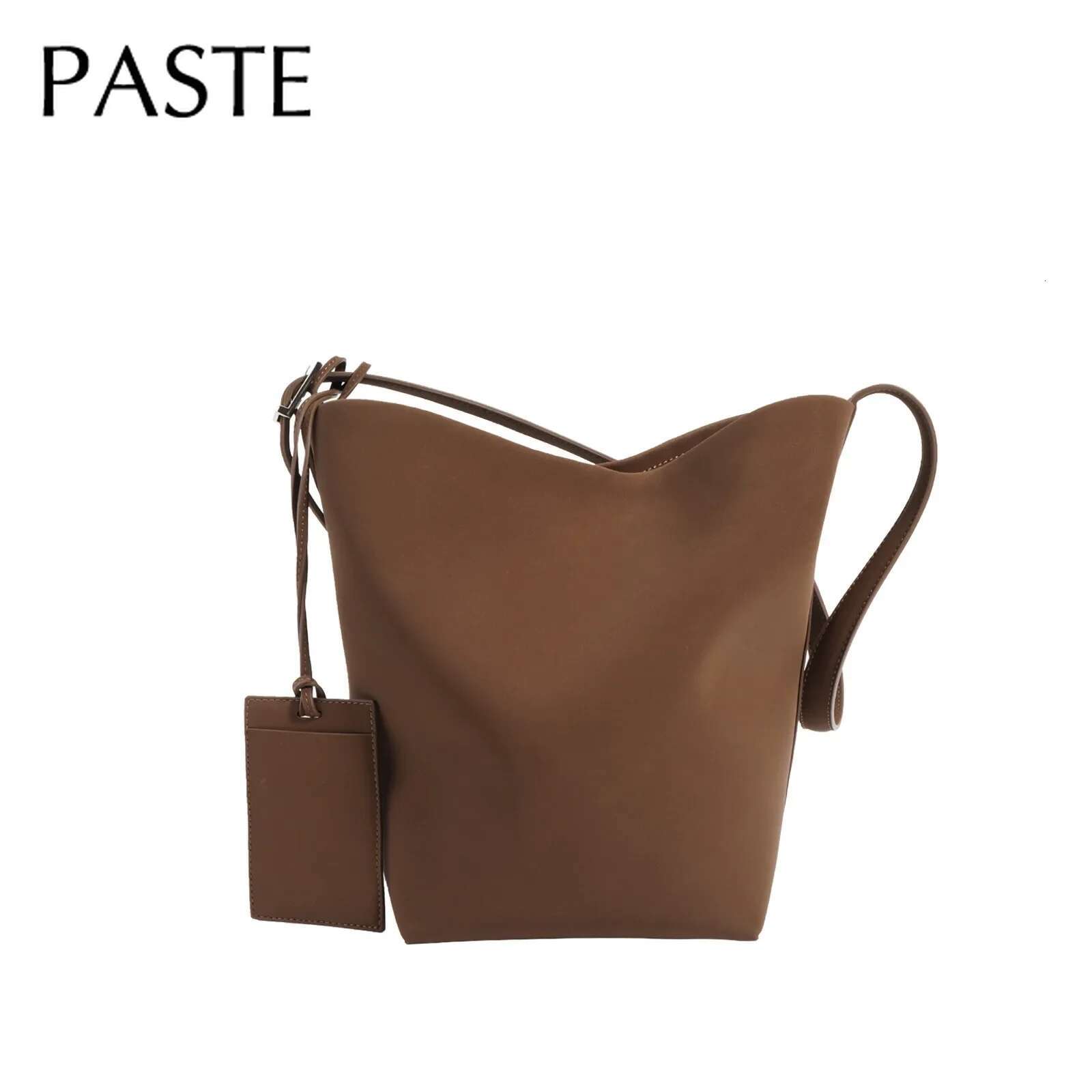 Minimalist Matte Solid Color Bucket Tote Simple Split Cow Leather Women Handbag With Cardholder Commuter Ladies Shoulder Bag