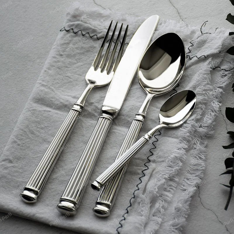 Europe Silver Fashion Cutlery Set 18/10 Stainless Steel Creativity Gift Roman Column Flatware 304 Drop 250222