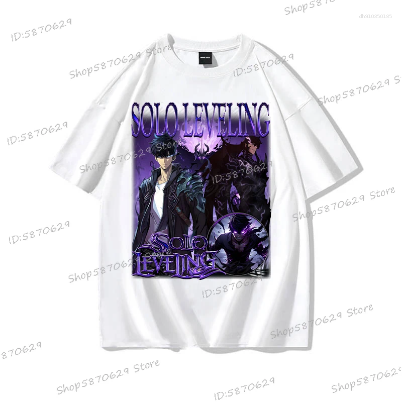 Men's T Shirts Retro Anime T-shirts Men Women Solo Leveling Crew Neck Casual Shirt Summer Short Sleeve Cotton Fashion Sung Jin Woo Tees
