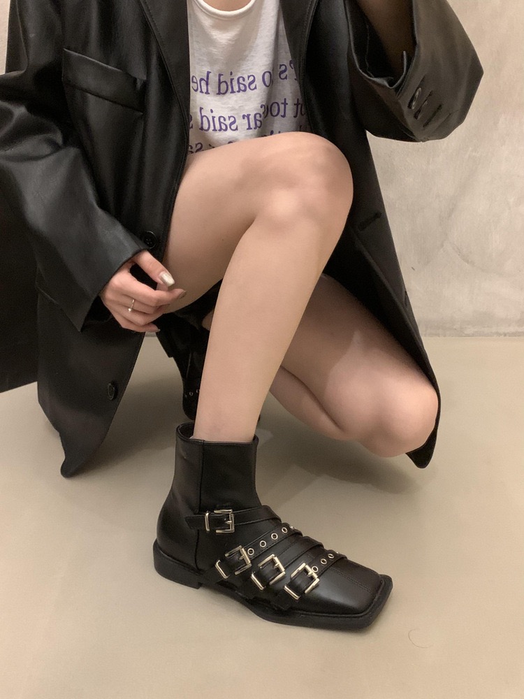 Leather Women's Autumn Winter Trend Thick-soled Women Ankle All-match Boots New Ladies Black 0a60