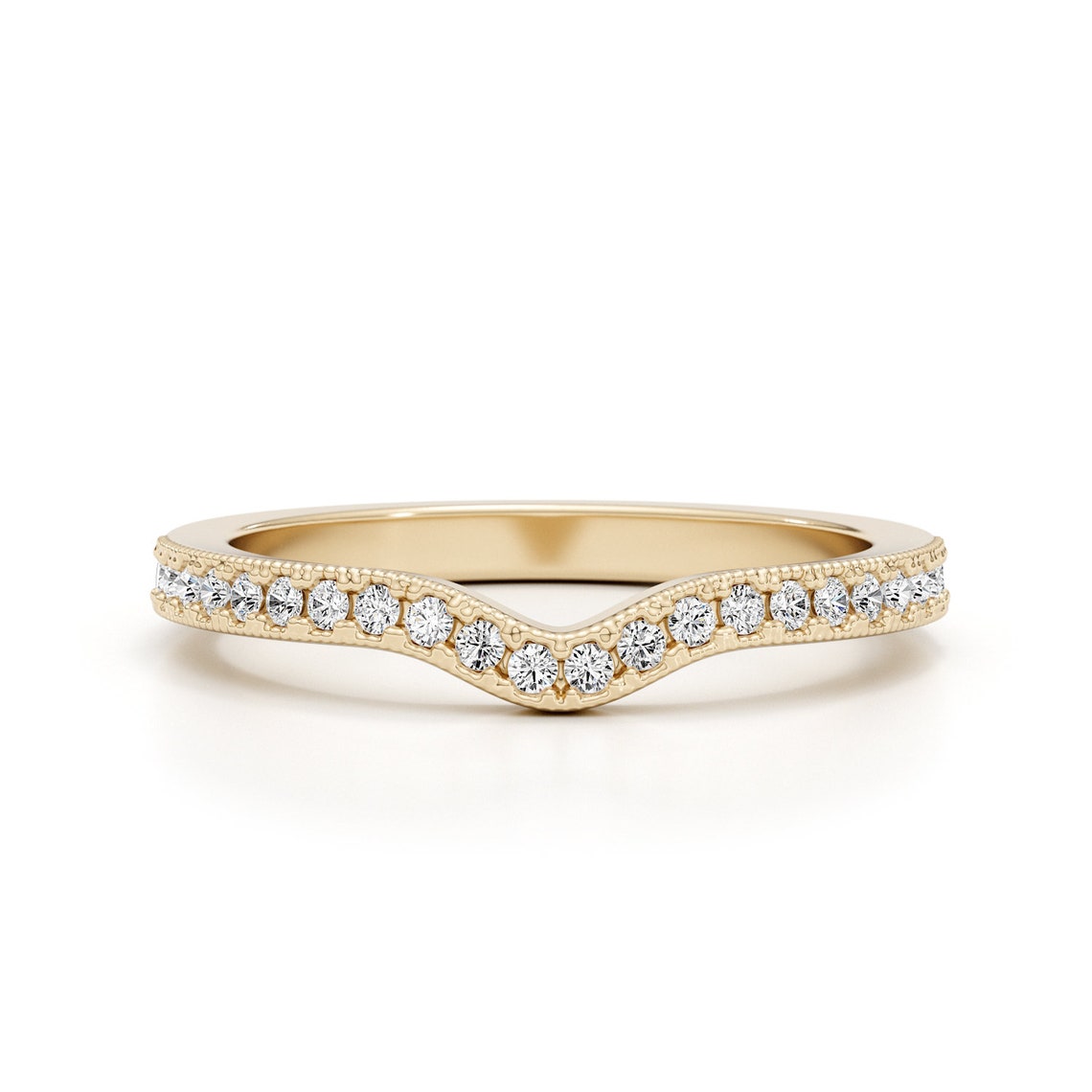Jewelry 14K Solid Gold Chevron Trendy Lab Grown Diamond Half Pave Eternity Anniversary Ring Promise Women Stackable Ring Gift