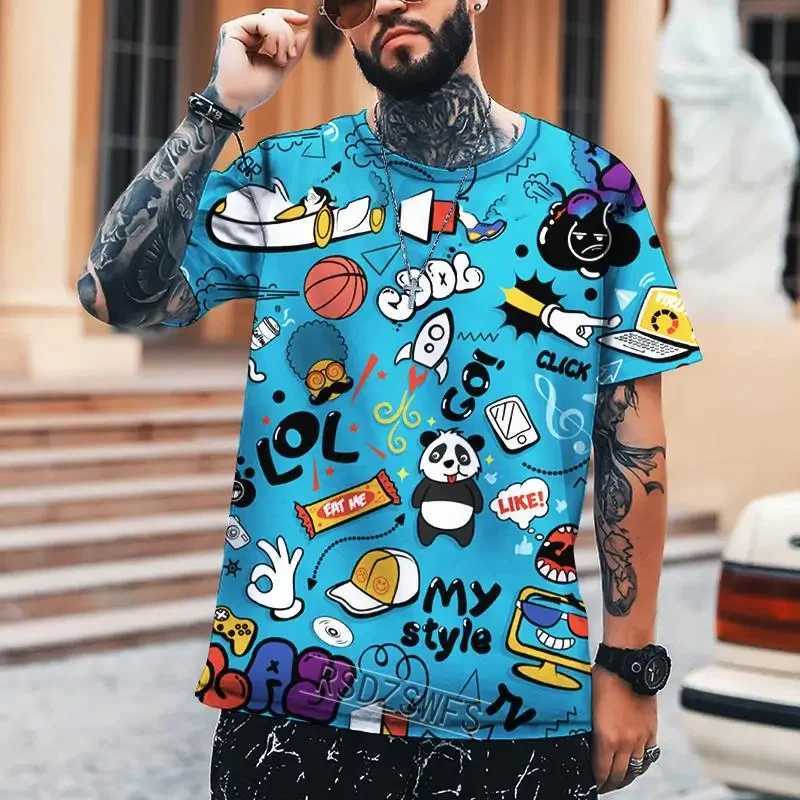 Fashion Hip-hop Graffiti 3d Printed T Shirt Mens Trend Short Sleeve Summer O Neck Streetwear T-shirt Colorful Loose Casual Tees W250224