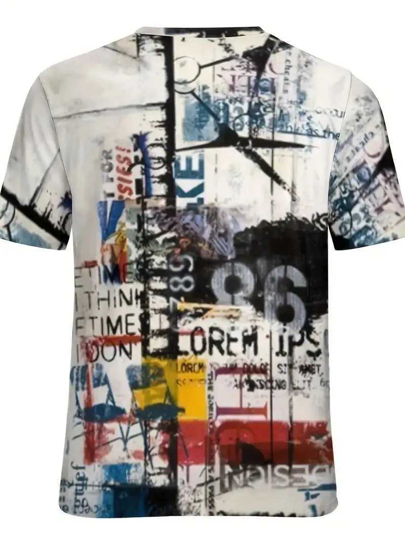 Mens new 3D art graffiti printed T-shirt casual fashion T-shirt street style short sleeved crew collar shirt mens oversized clothing W250224