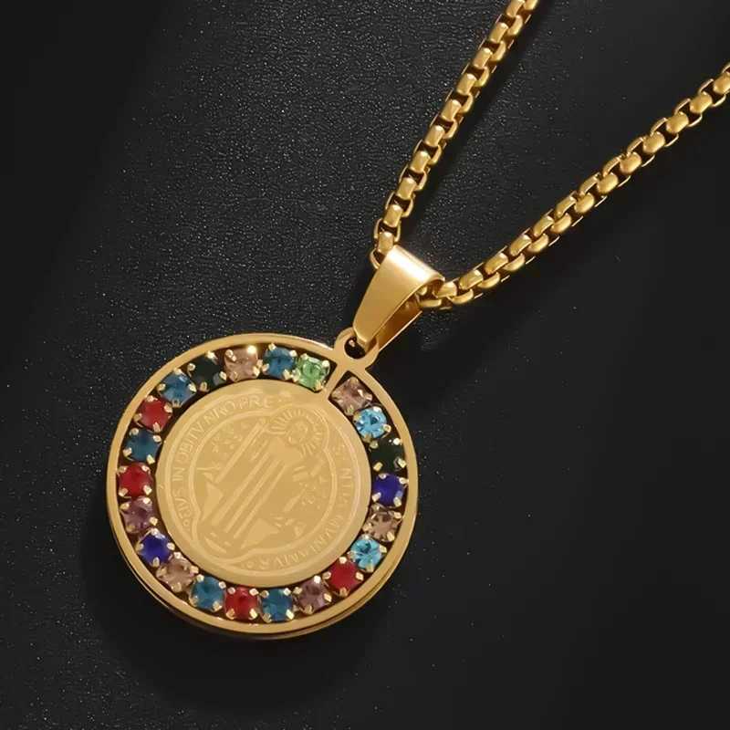 Stainless steel colored zircon St. Bakers Cross pendant necklace Wens fashion lucky talisman jewelry X250224