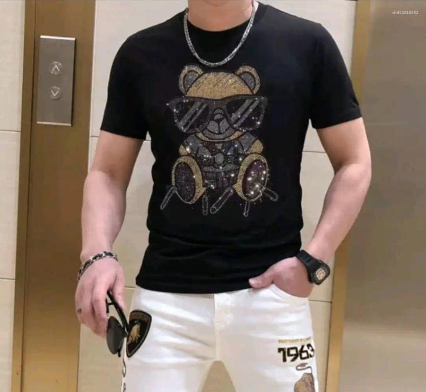 Men's T Shirts BORUNKE 2025 Men T-Shirt Tops Arrived Rhinestone Brand Short Sleeve Loose Casual Summer Shirt Clothing 157