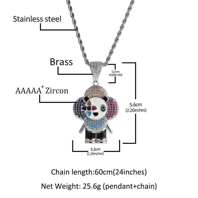 Hip Hop 5A+CZ Stone Paving Sparkling Suower Panda Clown Pendant Necklace Mens Rap Singer Jewelry Dropping Singing X250224