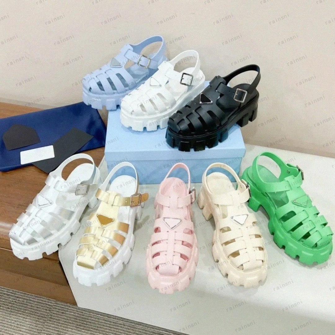 Designer Monolith Foam 55mm Sandals Rubber Thick Soled Gear Hollow Baotou Ladies Heightening Buckle Roman Tide Beach Sandal Alabaster kb0n#