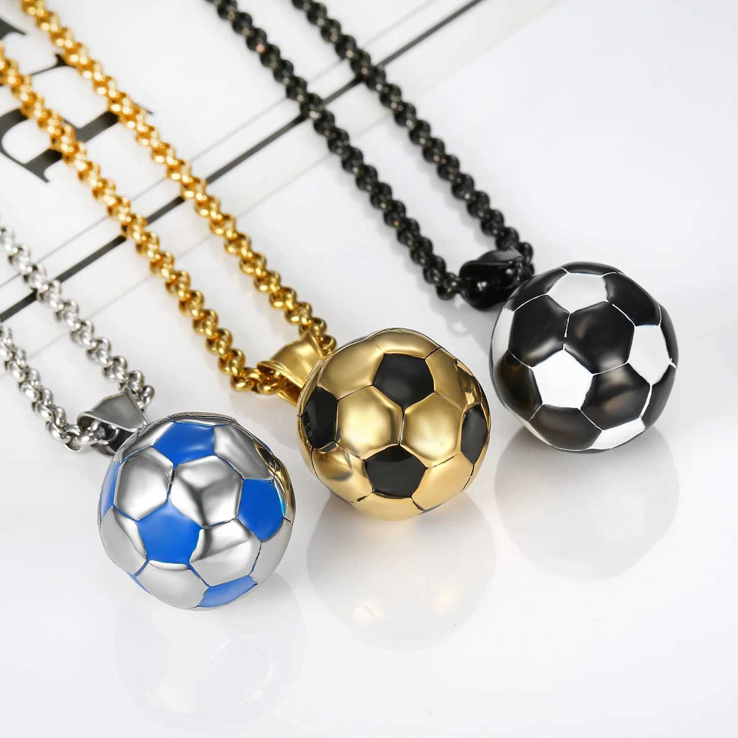 Stainless steel titanium sports football pendant necklace mens text couple friend gift jewelry X250224
