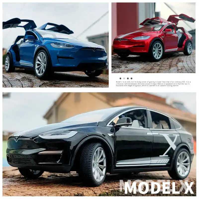 1 20 Tesla X Alloy Diecast Metal Modified Vehicles Car Model Silation Collection Sound Light Toy Gift Free shipping
