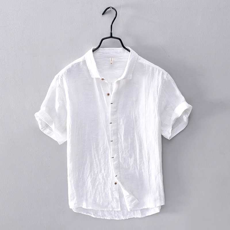 00% Linen new arrival short-sleeved casual shirt men fashion brand shirts for men comfortable shirt men solid overhemd shirt W250224
