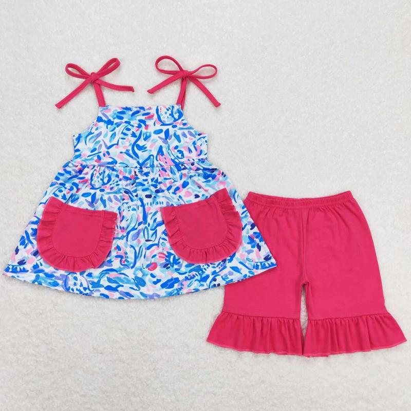 Clothing Sets Baby Girls Clothes Flowers Tunic Tops Pink Shorts Summer Fashion Kids Designer Boutique Outfits