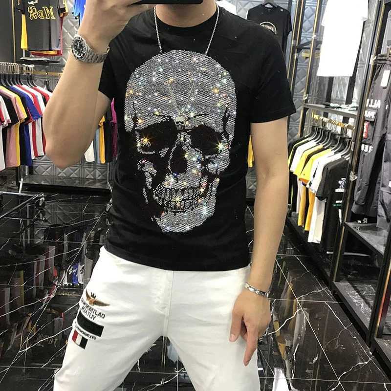 2024 New Trend Mens T-shirt Printed Cotton Round Neck Hot Skull Loose Top W250224
