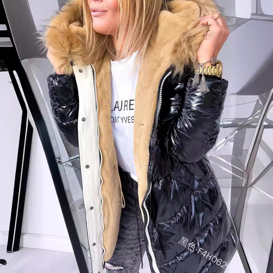 2024 new winter casual fashion warm womens clothing slim fit solid color glossy zipper liner 201217