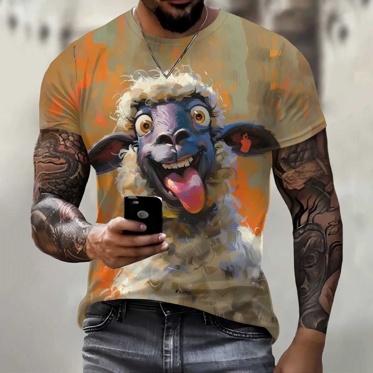 Trend Hip Hop Clothing Funny 3D Sheep Print T Shirt For Men Street Casual O-neck Short Sleeve T-Shirt Fashion Loose Summer Tops W250224