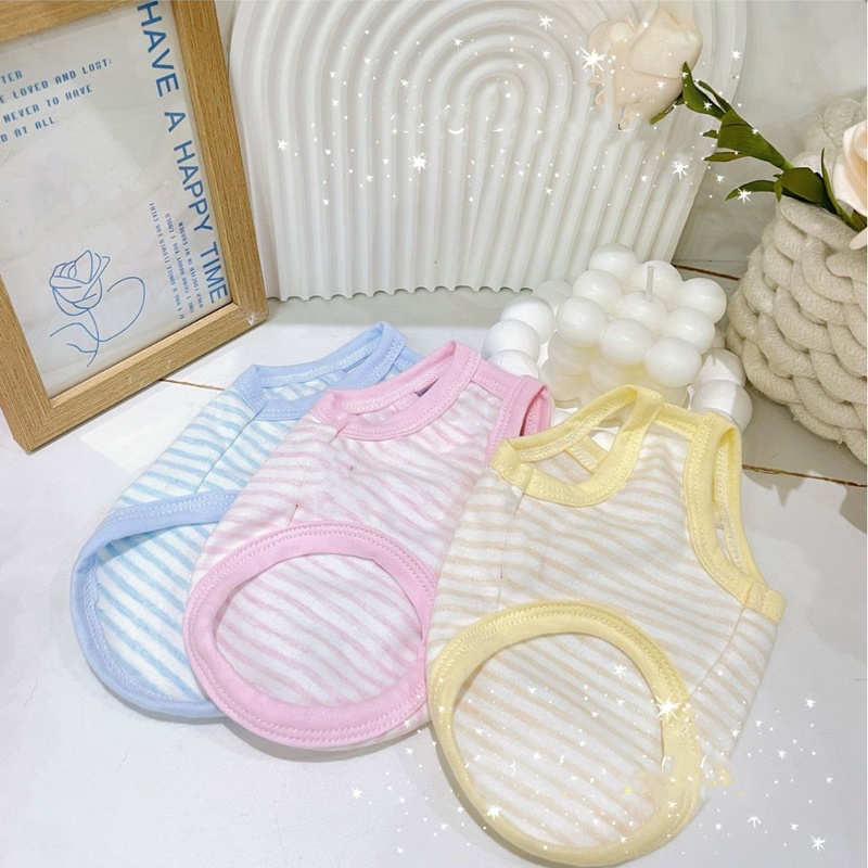Puppy Kitten Pure Cotton Clothes with Letter Embroidery, Cool and Breathable Striped Pet Vest in Summer for Pup and Small Dog, Teacup, Pomeranian XXS 