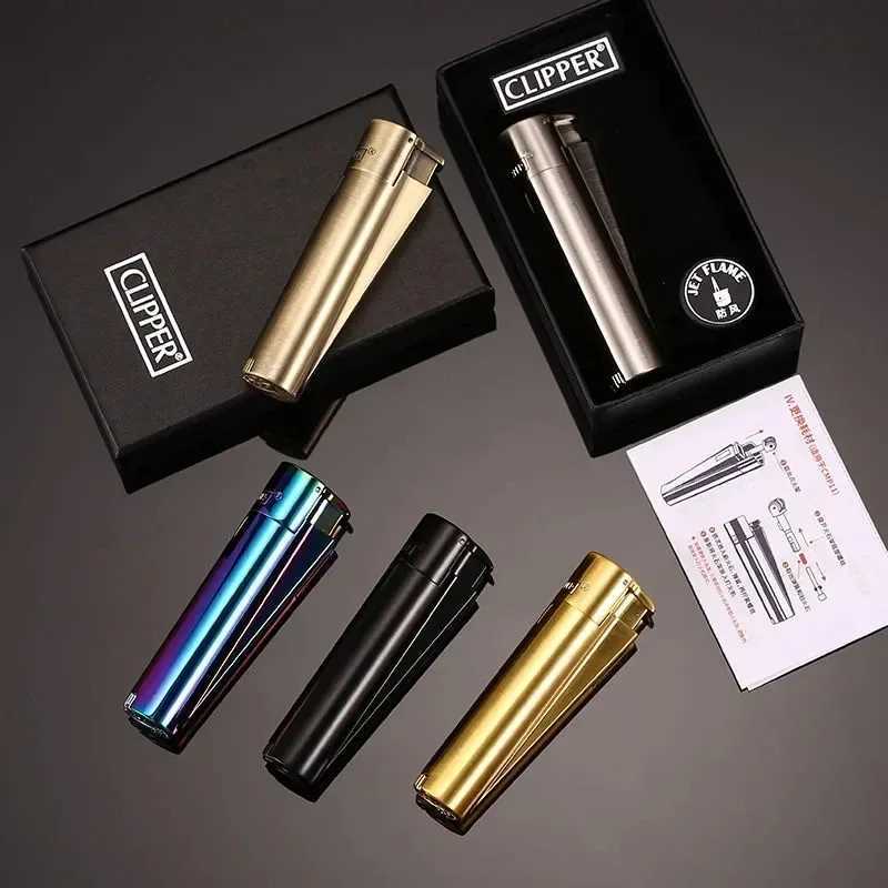 Clipper cigarette Lighter Windproof Straight Jet Blue Flame Lighter Flame Outlet With Dust Cap Butane Torch Lighter Men GadgetT250224