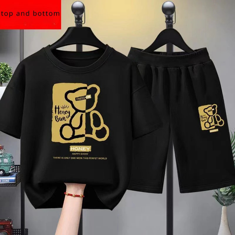 Summer Baby Boy Clothes Set Children Girls Cartoon Bear Printed T-shirts and Shorts 2pcs Suit Kid Casual Top Bottom Tracksuits 250224