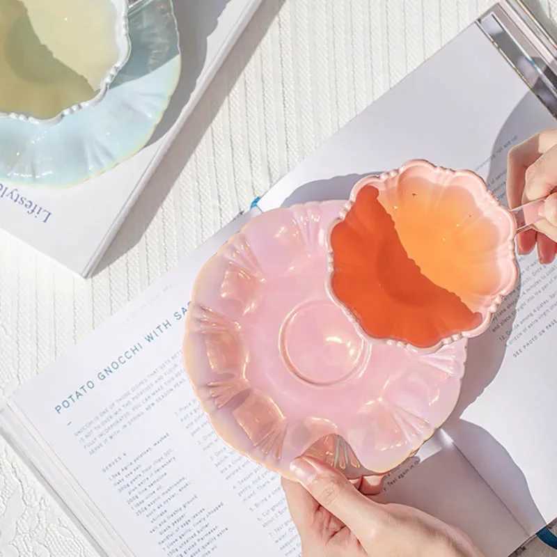 Pearl Petal Coffee Cup Office Afternoon Tea High-end Beverage Cup Creative Minimalist Ceramic Cup Juice Cup SetC250224